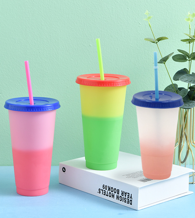 24oz case of 100pack Plastic Single Wall reusable cold water color change D Tumbler with Plastic Straw - Chinese Warehouse