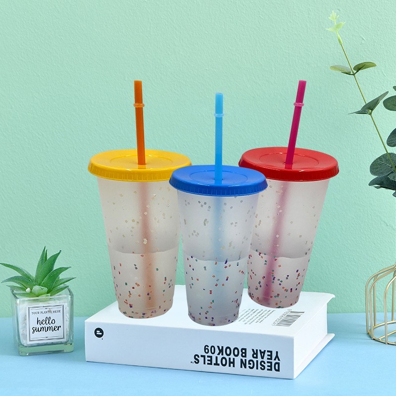 24oz case of 100pack Plastic Single Wall reusable cold water color change A Tumbler with Plastic Straw - Chinese Warehouse