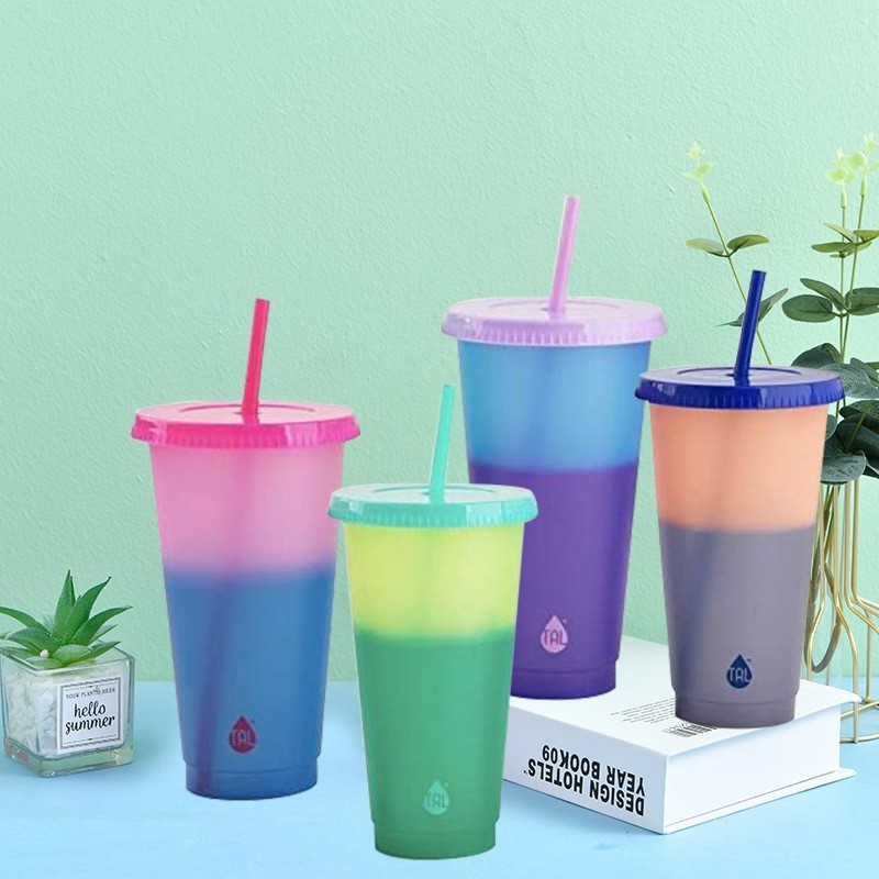 24oz case of 100pack Plastic Single Wall reusable cold water color change B Tumbler with Plastic Straw - Chinese Warehouse