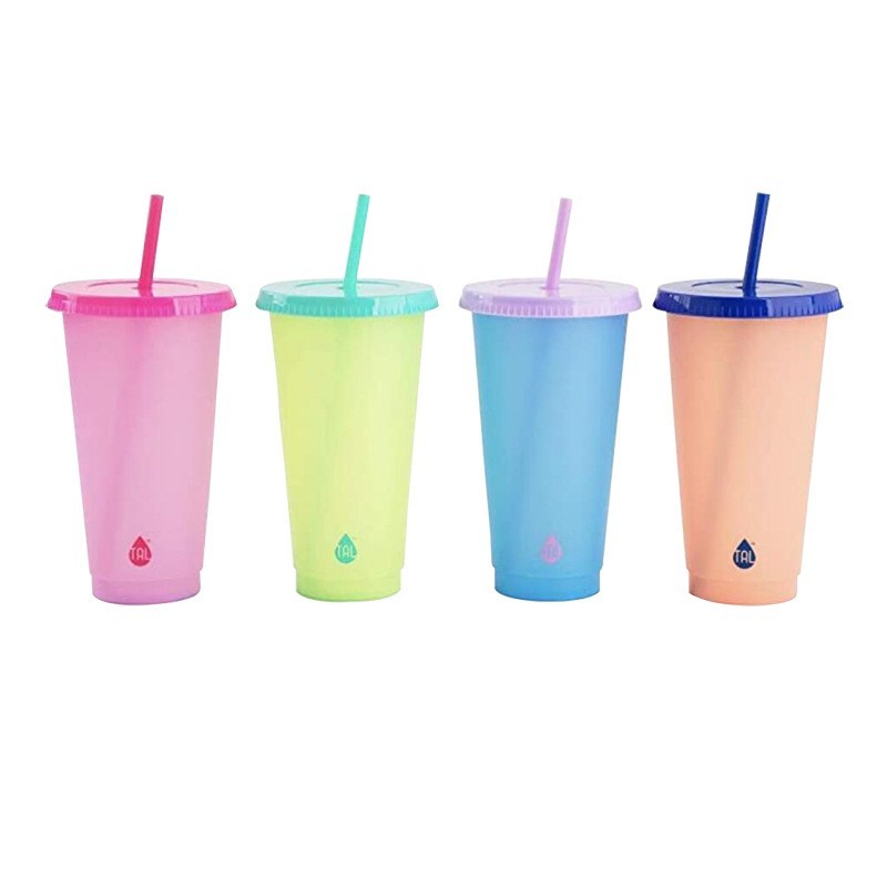 24oz case of 100pack Plastic Single Wall reusable cold water color change B Tumbler with Plastic Straw - Chinese Warehouse