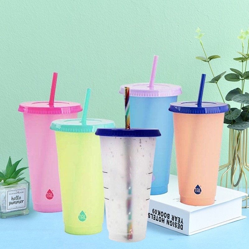 24oz case of 100pack Plastic Single Wall reusable cold water color change B Tumbler with Plastic Straw - Chinese Warehouse