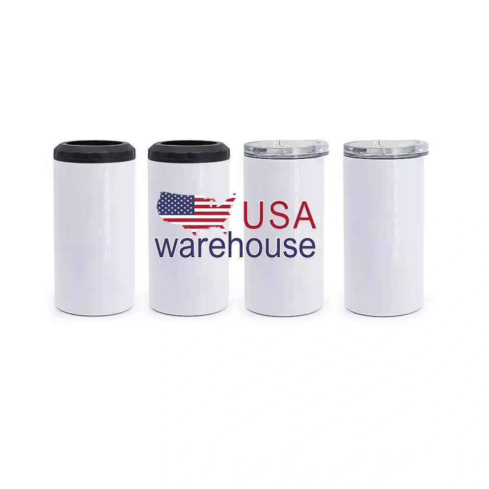 RTS US Warehouse Case of 25pack 16oz 4 in 1 Sublimation Stainless Straight  Can Cooler with Dual Lids