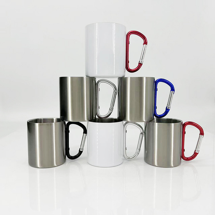 Case of 50pack 10oz Sublimation Sliver/White Stainless Steel Coffee Tea Cup with Handle-Chinese Warehouse