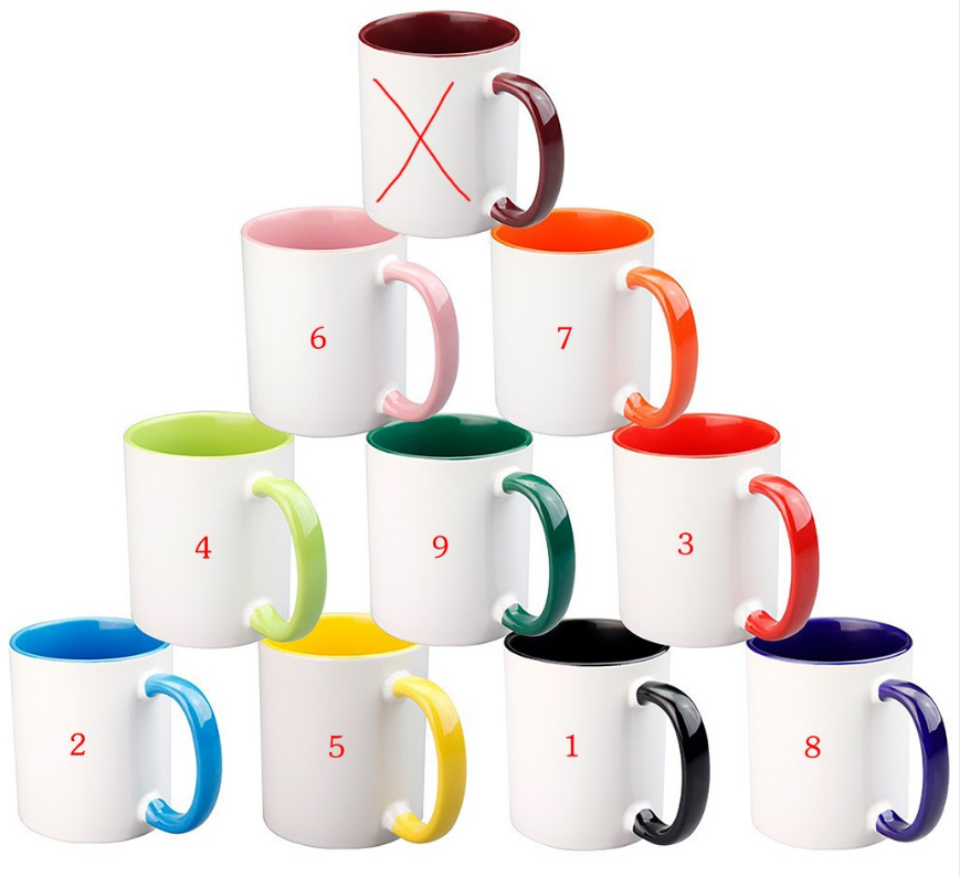 11oz Sublimation  Case of 36pack  Ceramic Color Insided Mugs with Colored Handle - Chinese Warehouse