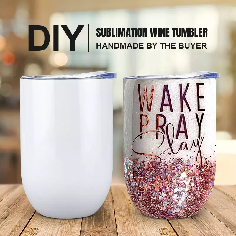 RTS US Warehouse Case of 50pack 12oz Sublimation Straight Wine Tumbler wiht Plastic Lids