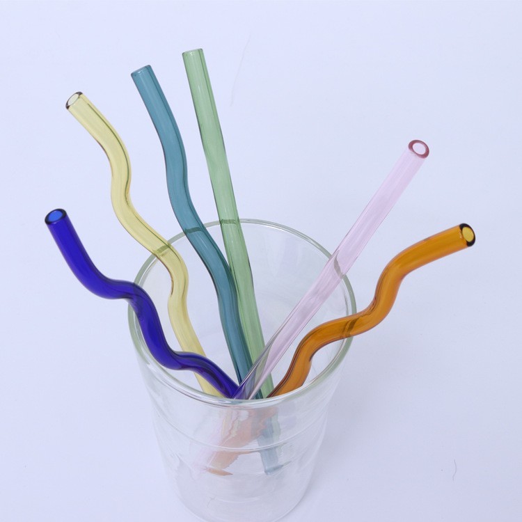 Case of 100pack 0.8*20cm colored wave glass straw  - Chinese Warehouse