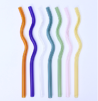 Case of 100pack 0.8*20cm colored wave glass straw  - Chinese Warehouse