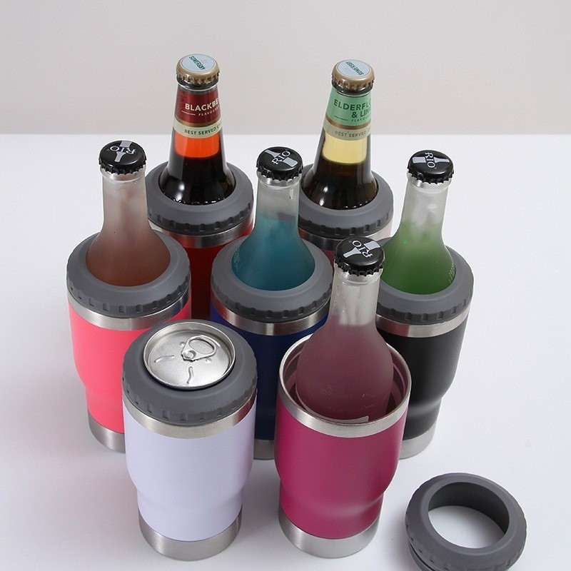 Hot selling for Father Day Case of 50pack 14oz 4in1 powder coating Can Cooler with opener and duo lids -Chinese Warehouse