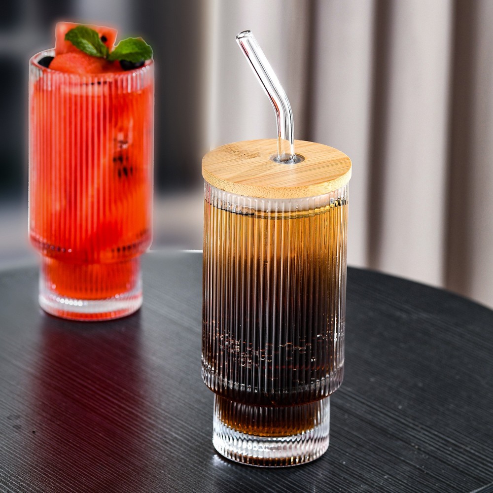 Case of 40pack 11oz Whisky Glass Can With Bamboo Lid and Glass Straw - Chinese Warehouse