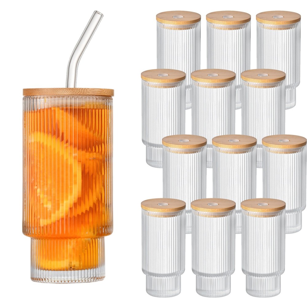 Case of 40pack 11oz Whisky Glass Can With Bamboo Lid and Glass Straw - Chinese Warehouse