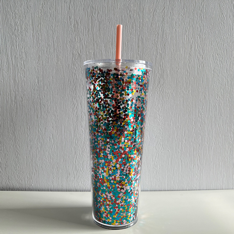 24oz Acrylic Plastic Double Wall multi color Tumbler with  Plastic Straw - Chinese Warehouse