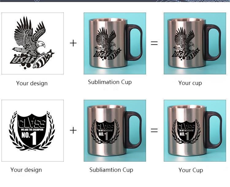 300ml Sublimation Sliver Stainless Steel Coffee Tea Cup with Handle-Chinese Warehouse
