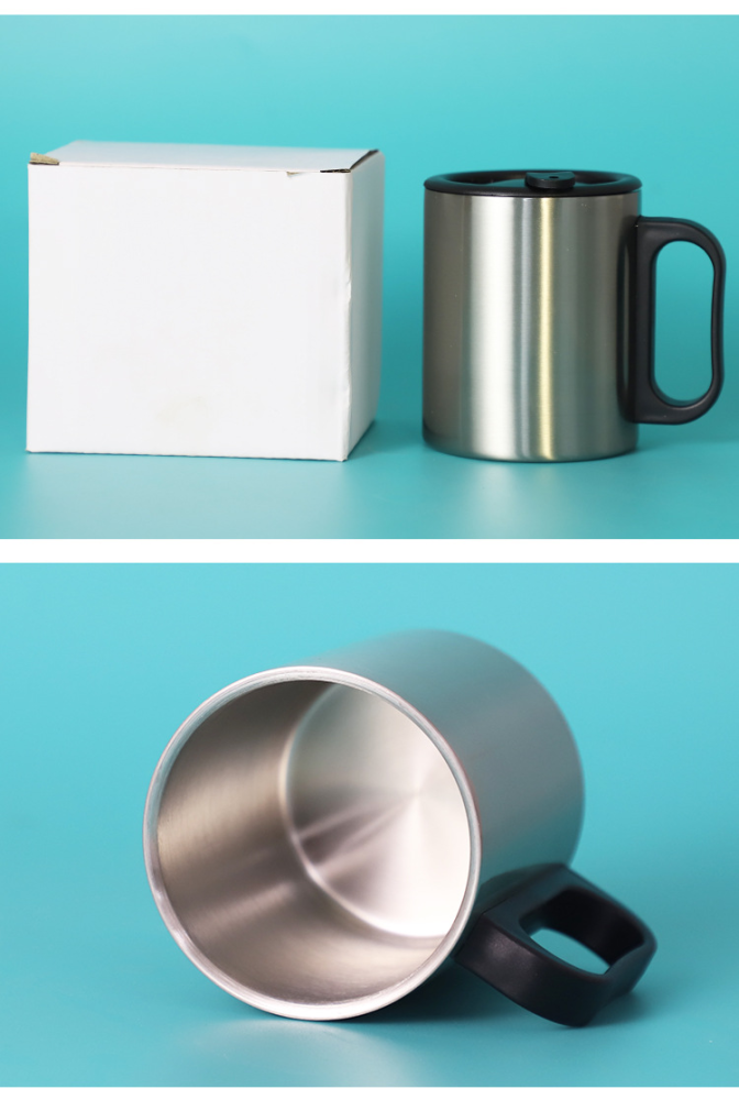 300ml Sublimation Sliver Stainless Steel Coffee Tea Cup with Handle-Chinese Warehouse