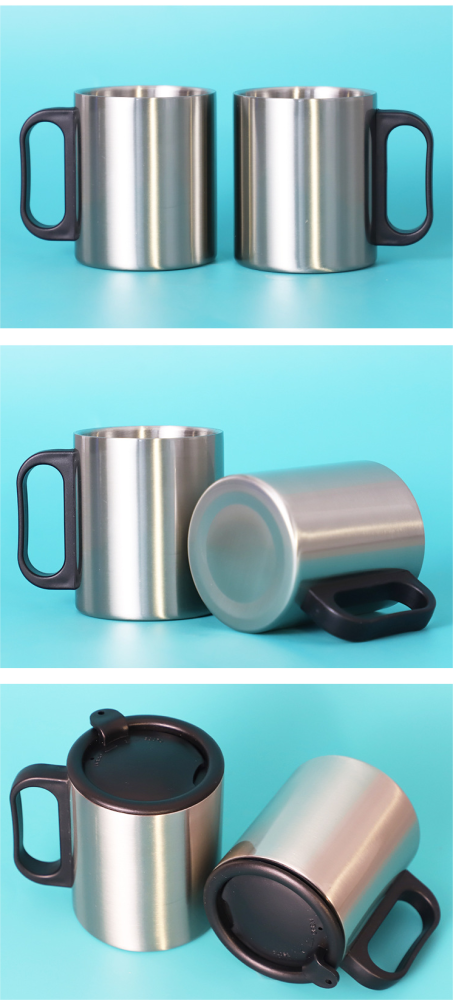 300ml Sublimation Sliver Stainless Steel Coffee Tea Cup with Handle-Chinese Warehouse