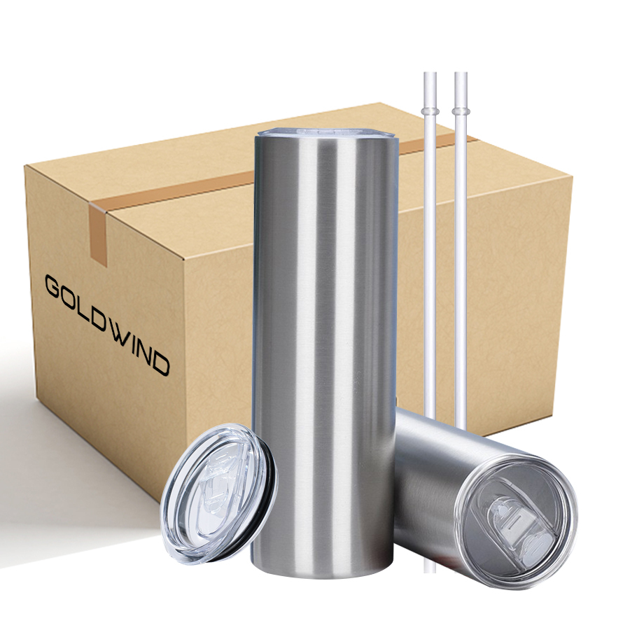 Preorder - US Warehouse Case of 25pack 20oz Sublimation Silver Straight Skinny Tumblers with Plastic Straw&Lids