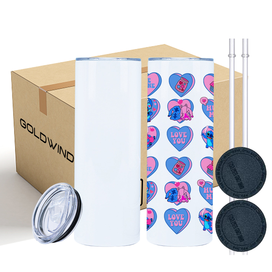 Preorder - US Warehouse Case of 25pack 20oz Glossy Regular Edge Sub Straight Skinny Tumblers with Plastic&Rubber Bottom