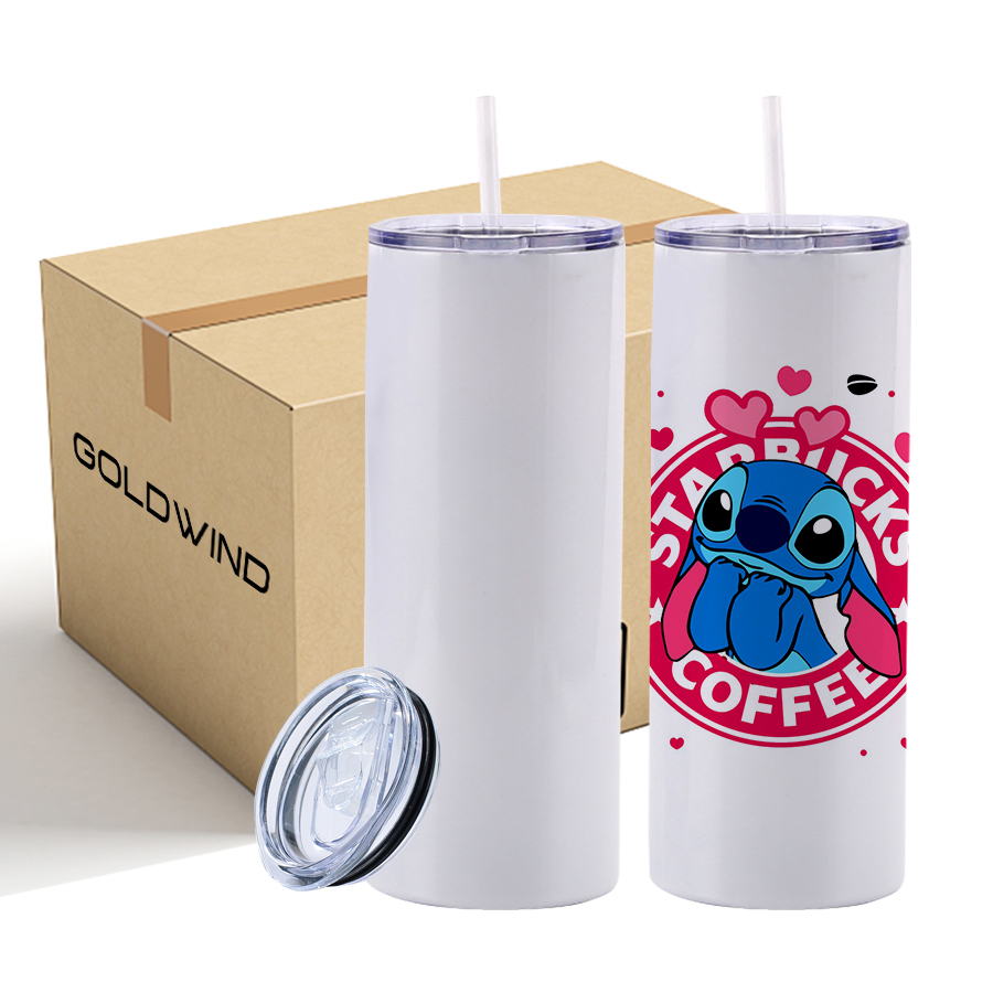 Preorder -  US Warehouse Case of 25pack 20oz Sublimation Matte Straight Skinny Tumblers with Plastic Straw&Lids
