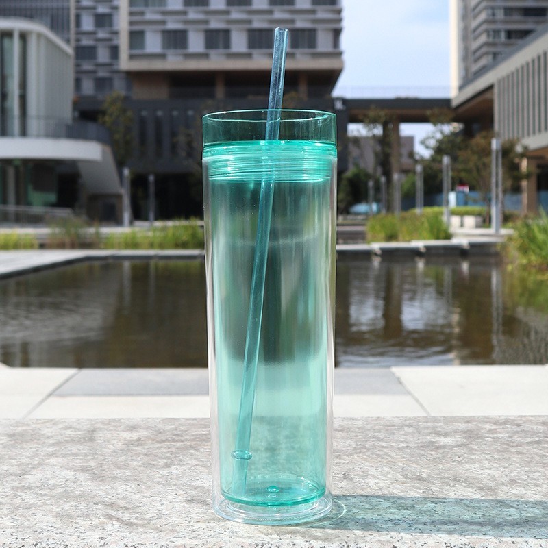 Plastic Acrylic Double Wall staight skinny Tumbler with Plastic Straw - Chinese Warehouse
