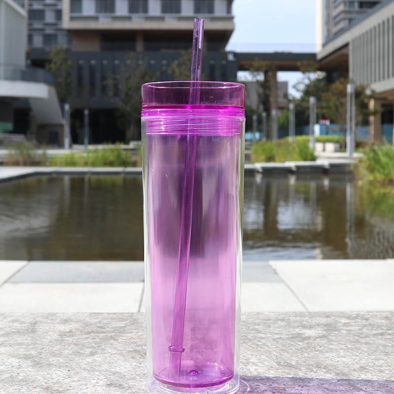 Plastic Acrylic Double Wall staight skinny Tumbler with Plastic Straw - Chinese Warehouse