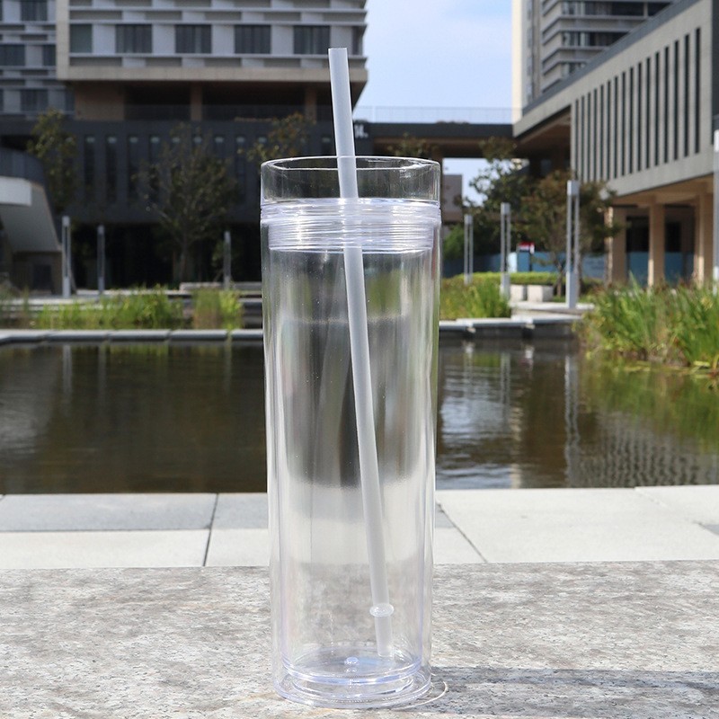 Plastic Acrylic Double Wall staight skinny Tumbler with Plastic Straw - Chinese Warehouse