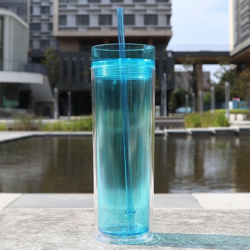 Plastic Acrylic Double Wall staight skinny Tumbler with Plastic Straw - Chinese Warehouse