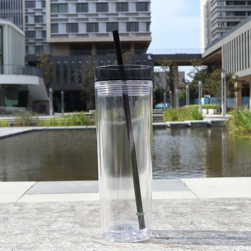 Plastic Acrylic Double Wall staight skinny Tumbler with Plastic Straw - Chinese Warehouse