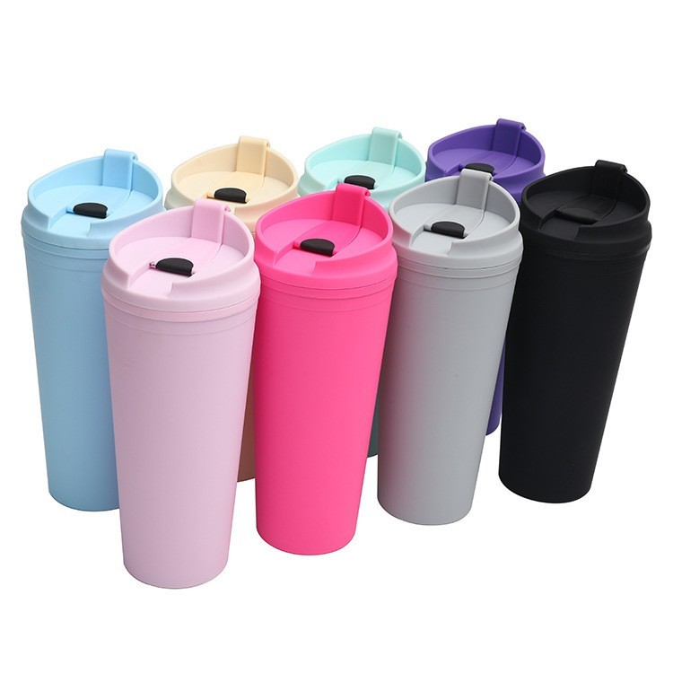 24oz Plastic Acrylic Double Wall Multi Color Tumbler  with Flip Top Lids and Plastic Straw - Chinese Warehouse