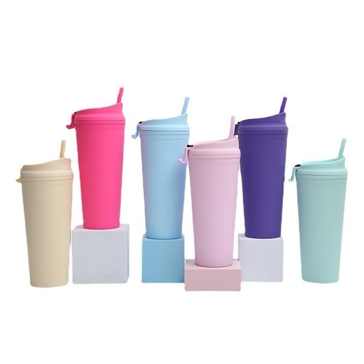 24oz Plastic Acrylic Double Wall Multi Color Tumbler  with Flip Top Lids and Plastic Straw - Chinese Warehouse