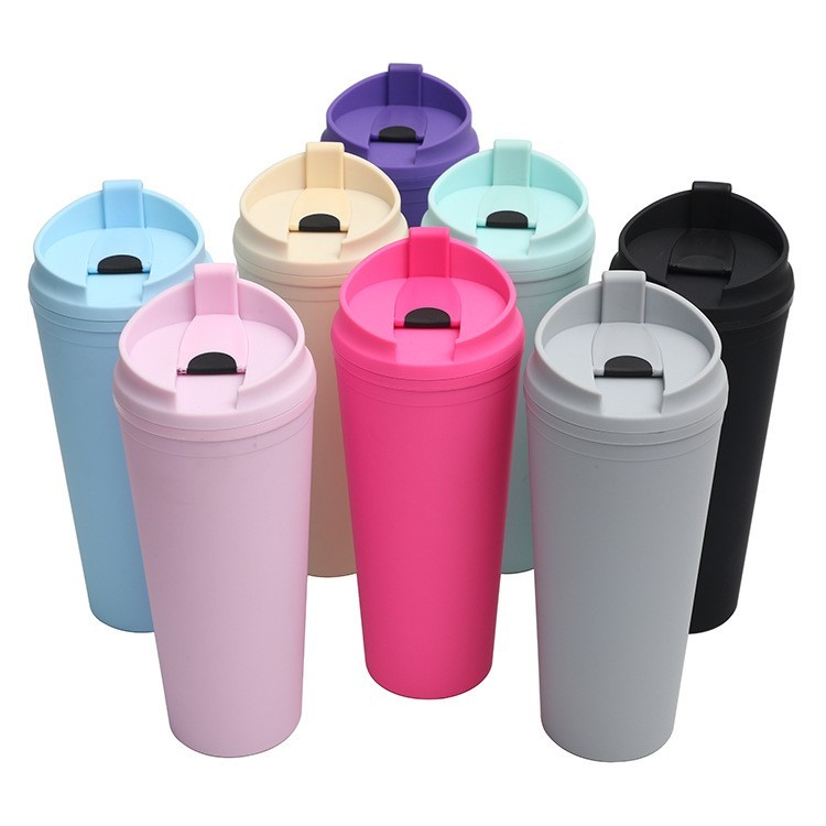 24oz Plastic Acrylic Double Wall Multi Color Tumbler  with Flip Top Lids and Plastic Straw - Chinese Warehouse