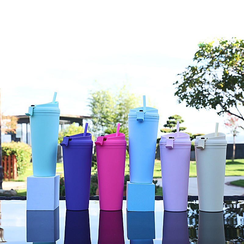 24oz Plastic Acrylic Double Wall Multi Color Tumbler  with Flip Top Lids and Plastic Straw - Chinese Warehouse
