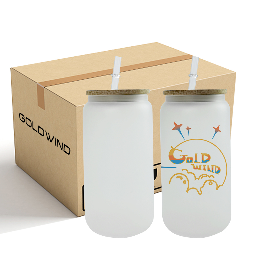 RTS US Warehouse 16oz Sublimation Case of 25pack clear/frosted Glass Can With Bamboo Lid and Plastic Straw