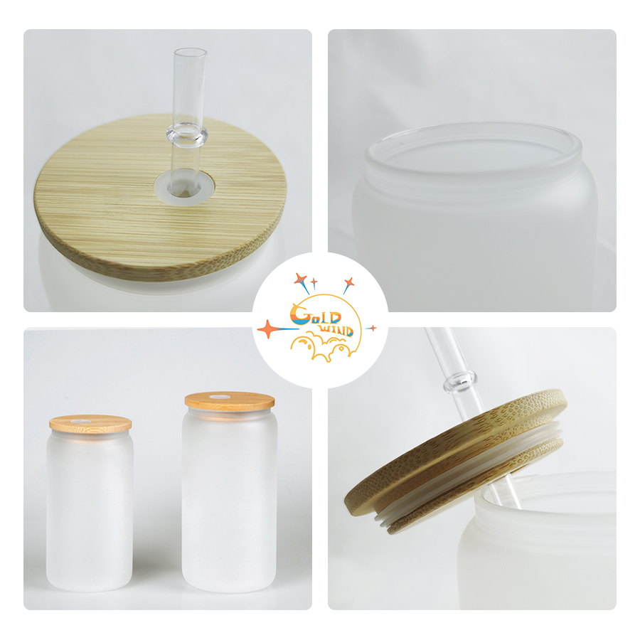 Preorder - US Warehouse 20oz Sublimation Case of 25pack clear/frosted Glass Can With Bamboo Lid and Plastic Straw