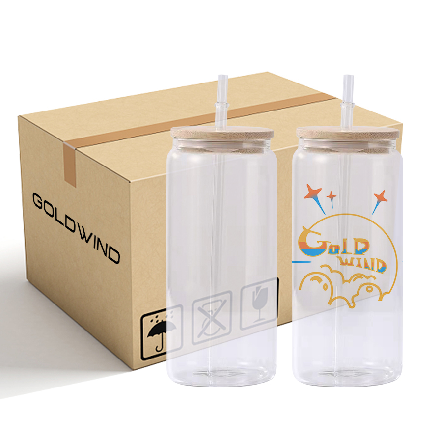 Preorder - US Warehouse 20oz Sublimation Case of 25pack clear/frosted Glass Can With Bamboo Lid and Plastic Straw