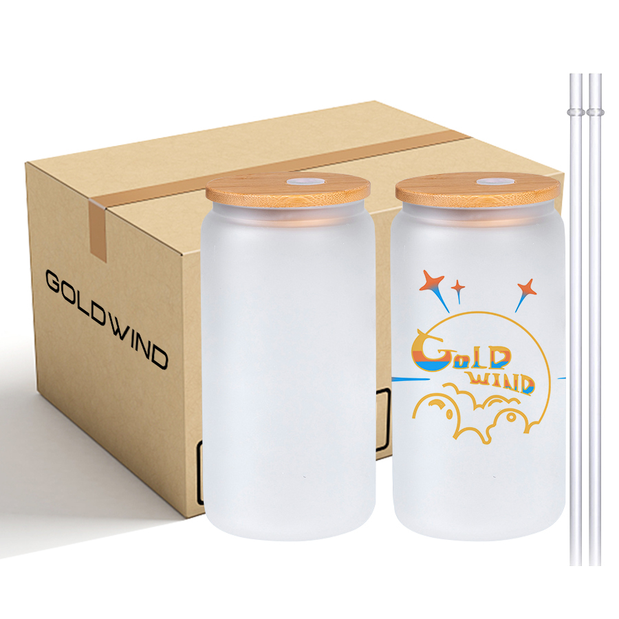 Preorder - US Warehouse 20oz Sublimation Case of 25pack clear/frosted Glass Can With Bamboo Lid and Plastic Straw