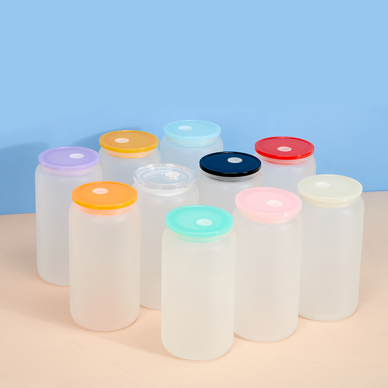 Case of 50pack 16oz Sublimation Frosted/Clear Glass Can With  Plastic Straw and colored  Lids- Chinese Warehouse