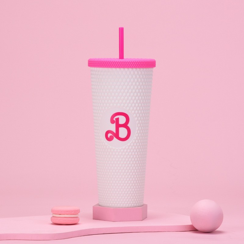 24oz Plastic Acrylic Double Wall Durian Cup with Barbie Design Plastic Straw - Chinese Warehouse