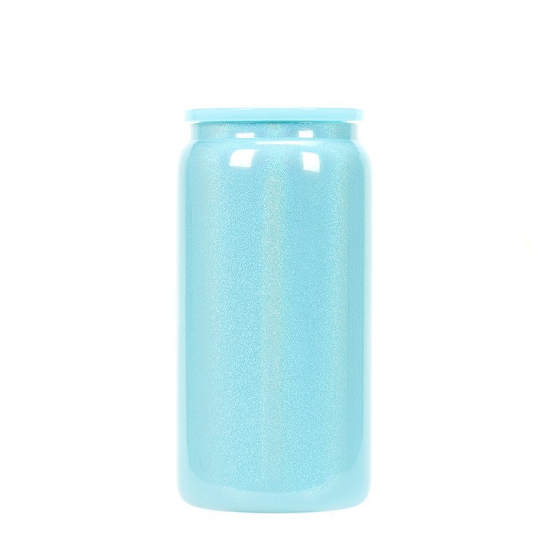 Case of 25/50pack 16oz Sublimation Rainbow Glitter Glass Can With Colored Plastic Lids- Chinese Warehouse