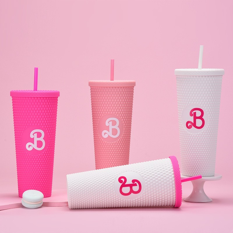 24oz Plastic Acrylic Double Wall Durian Cup with Barbie Design Plastic Straw - Chinese Warehouse