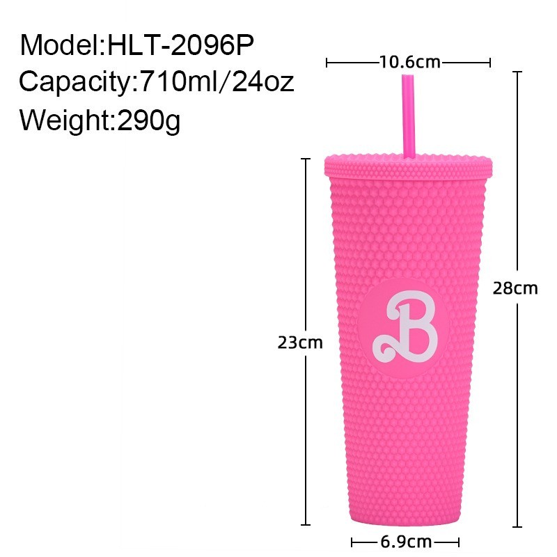 24oz Plastic Acrylic Double Wall Durian Cup with Barbie Design Plastic Straw - Chinese Warehouse