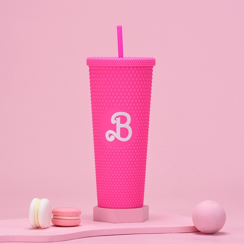 24oz Plastic Acrylic Double Wall Durian Cup with Barbie Design Plastic Straw - Chinese Warehouse