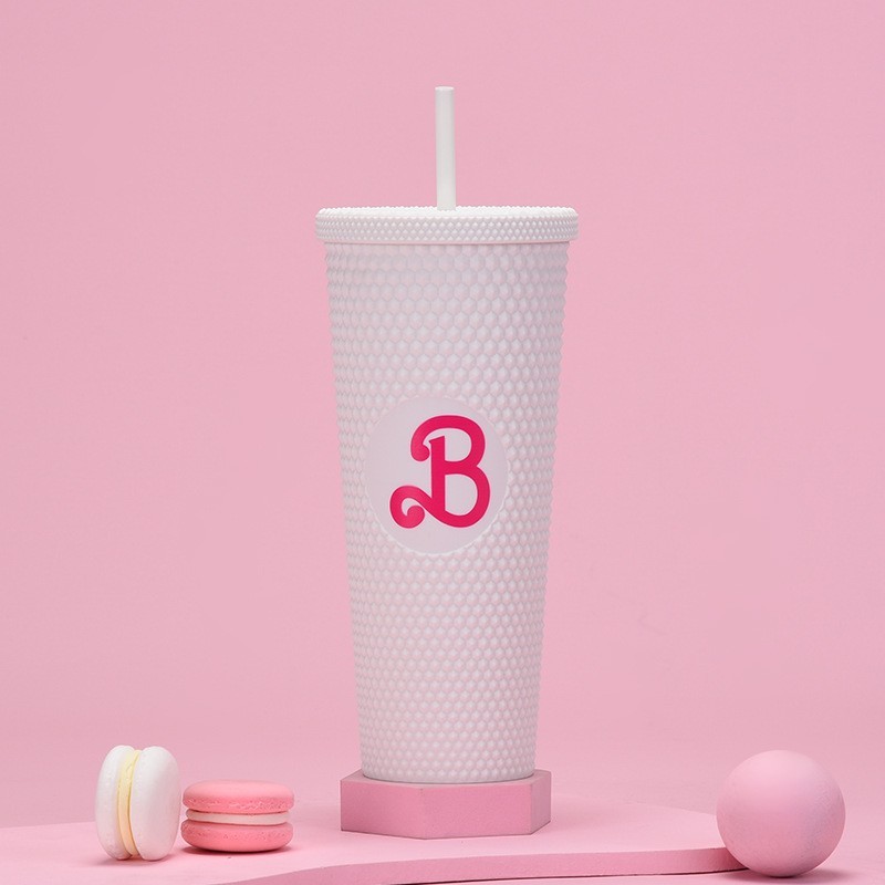 24oz Plastic Acrylic Double Wall Durian Cup with Barbie Design Plastic Straw - Chinese Warehouse