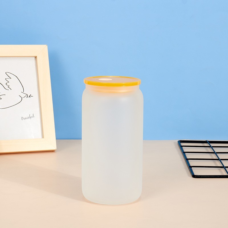 Case of 50pack 16oz Sublimation Frosted/Clear Glass Can With  Plastic Straw and colored  Lids- Chinese Warehouse