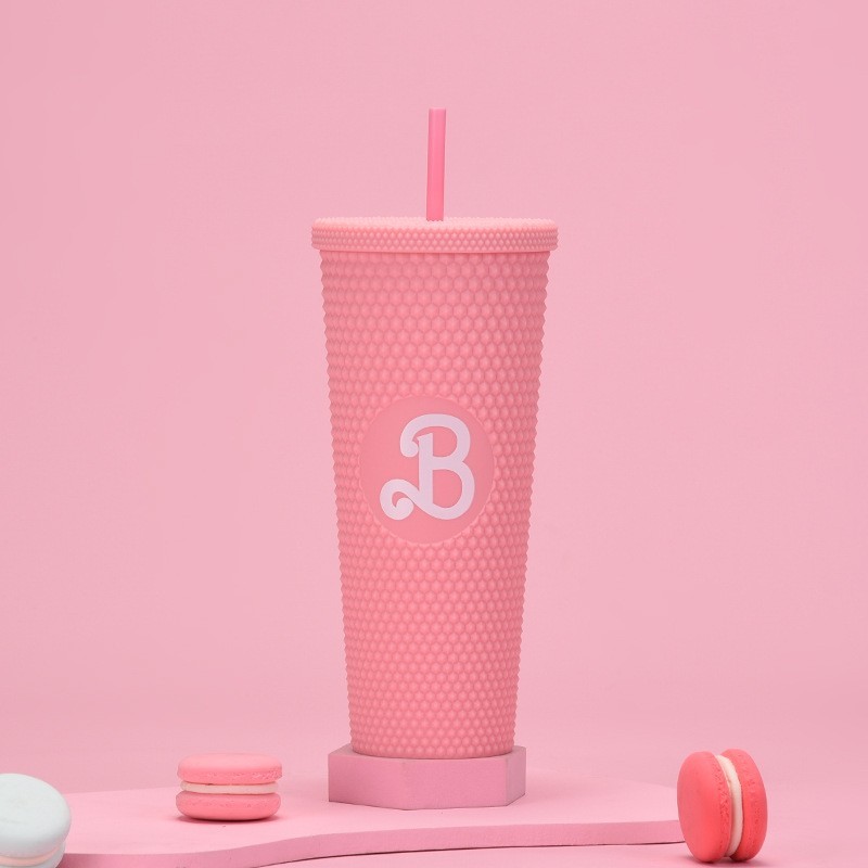 24oz Plastic Acrylic Double Wall Durian Cup with Barbie Design Plastic Straw - Chinese Warehouse
