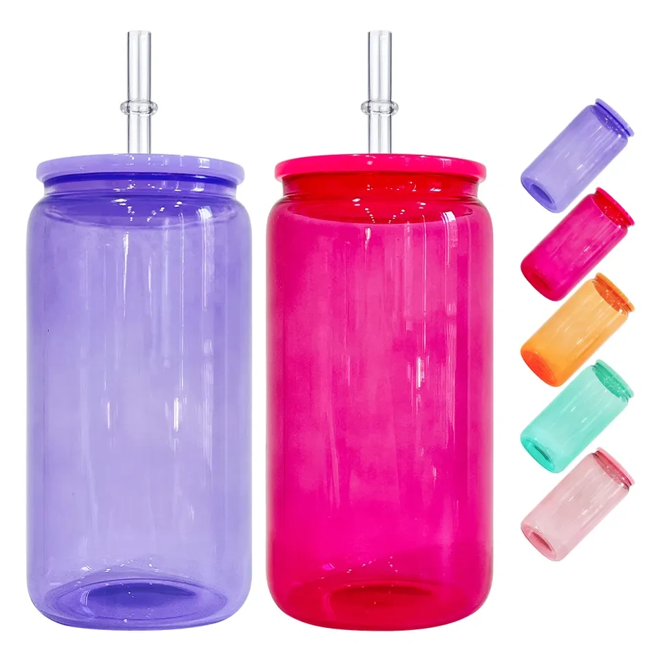 Case of 50pack 16oz Sublimation Colorful Glass Can With Plastic Straw and Colored  Lids- Chinese Warehouse