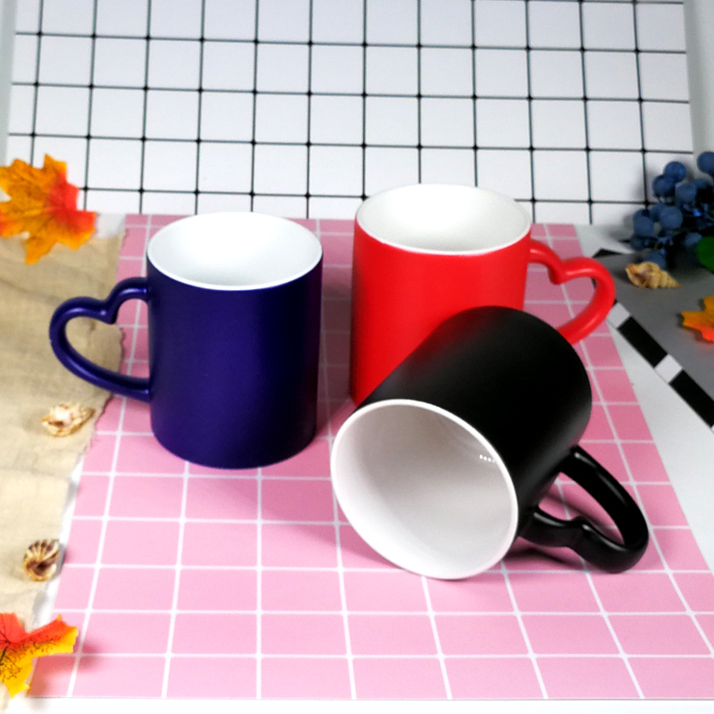 11oz Sublimation Case of 36pack Ceramic Matte Color Changing Mugs with Heart Handle - Chinese Warehouse