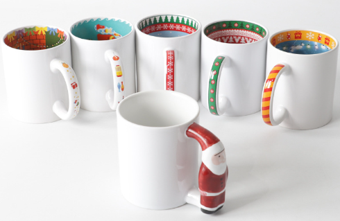11oz Sublimation  Case of 36pack  Inner Roasted Coated Ceramic Mugs with Colored Handle - Chinese Warehouse