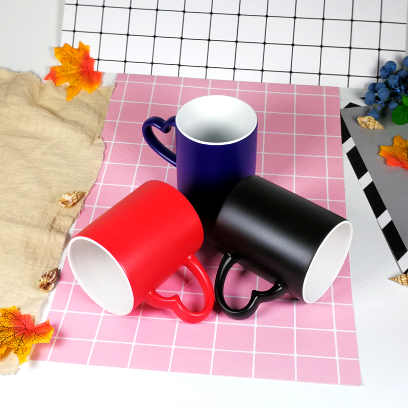 11oz Sublimation Case of 36pack Ceramic Matte Color Changing Mugs with Heart Handle - Chinese Warehouse