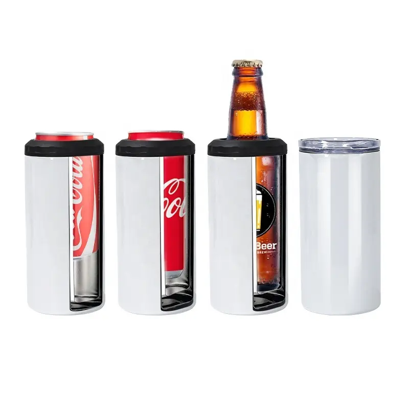 RTS US Warehouse Case of 25pack 16oz 4 in 1 Sublimation Stainless Straight  Can Cooler with Dual Lids