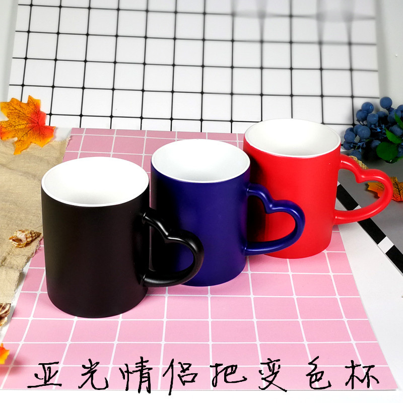 11oz Sublimation Case of 36pack Ceramic Matte Color Changing Mugs with Heart Handle - Chinese Warehouse
