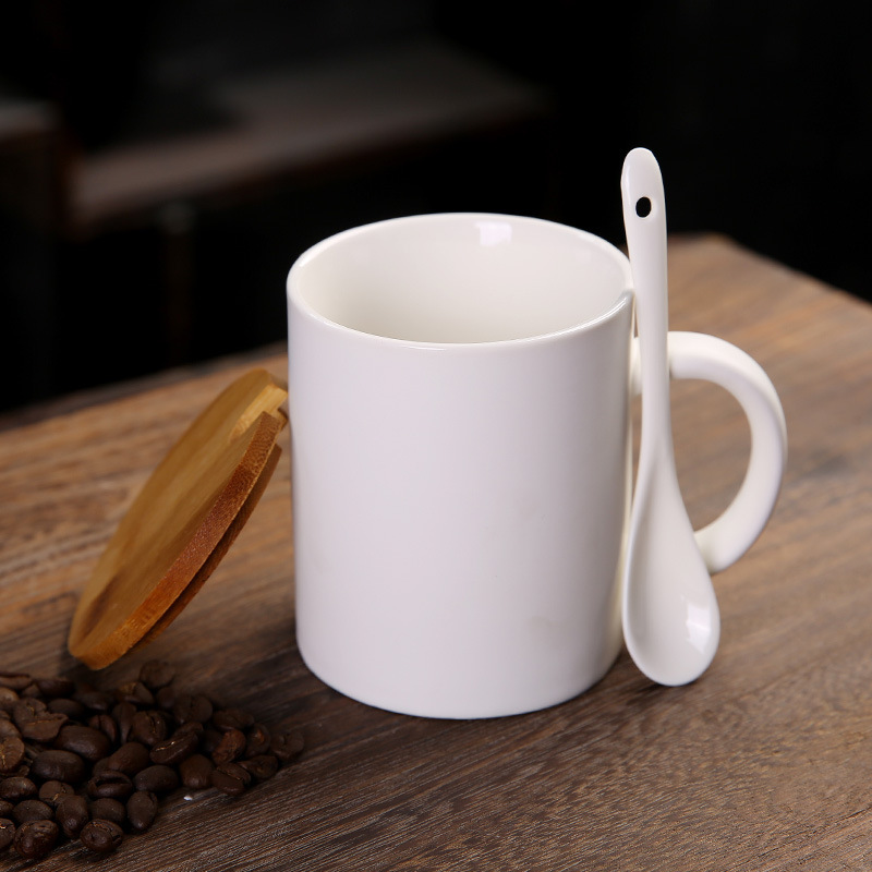 11oz Sublimation Case of 36pack Ceramic Mugs with Handle, Spoon and Bamboo Lids - Chinese Warehouse